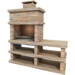Callow Londres Light Stone Charcoal BBQ With Side Table Shelving H190 Brown