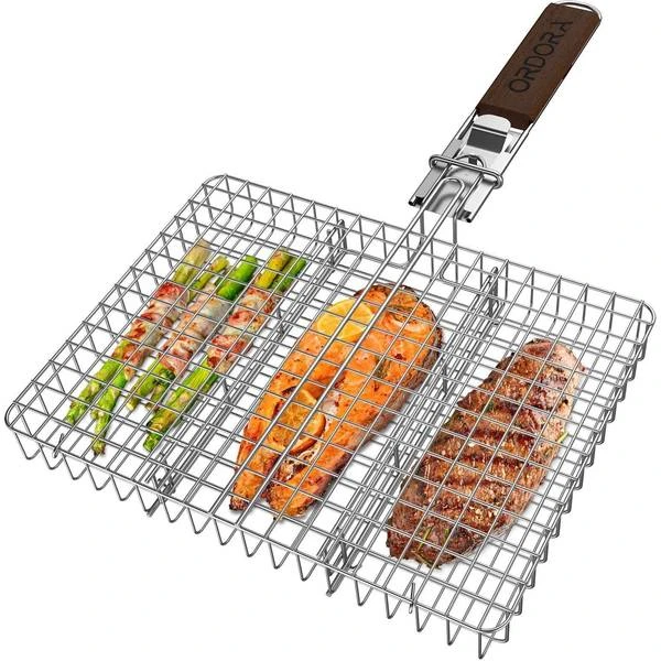 ORDORA Grill Basket, Fish Grill Basket, Rustproof 304 BBQ 1 ORDORA Grill Basket, Fish Grill Basket, Rustproof 304 BBQ